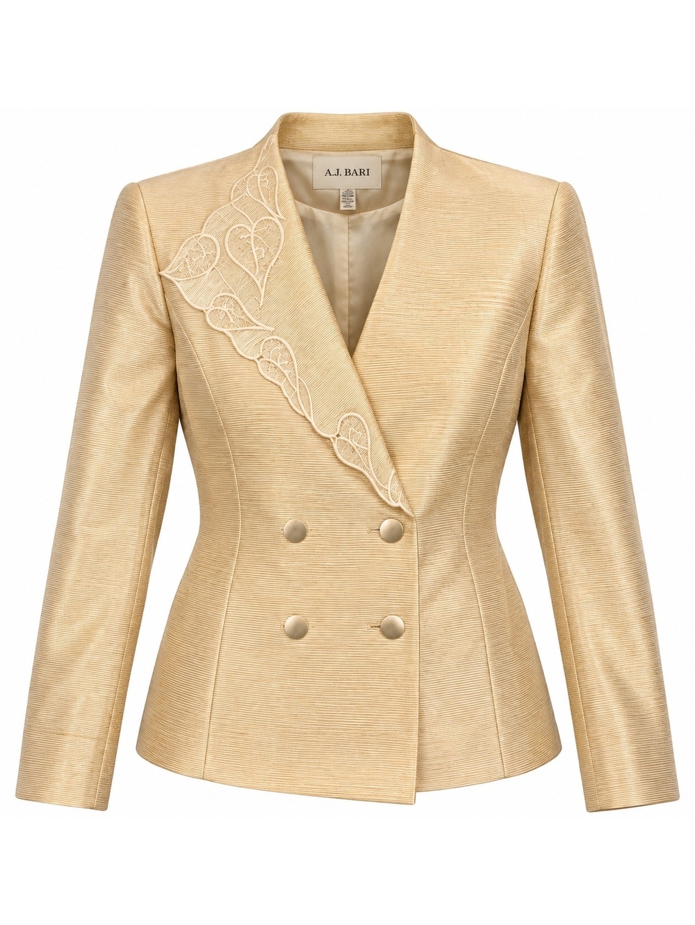 Vintage Champagne Gold Embroidered Double-Breasted Blazer